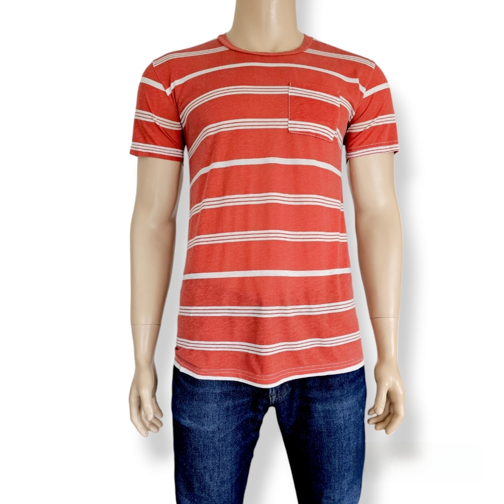 Peace Generation Orange & White Striped Front Pocket Retro Inspired T-Shirt